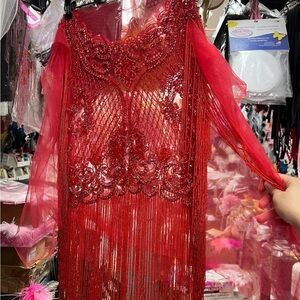 Red Beaded Fringe Dress